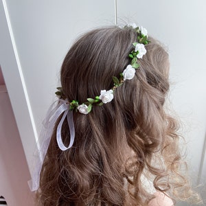 First Communion Headpiece, White Flower Crown for Wedding