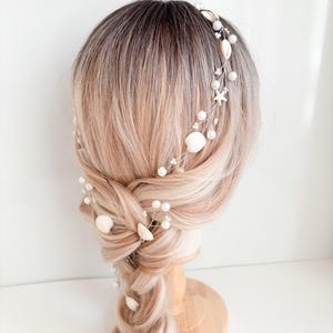 Seashell Bridal Hair Pins & Vine Set: Beach Wedding Pearl Hair Accessories