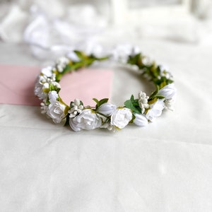 First Communion Headpiece, White Flower Crown for Wedding