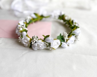 First Communion Headpiece, White Flower Crown for Wedding