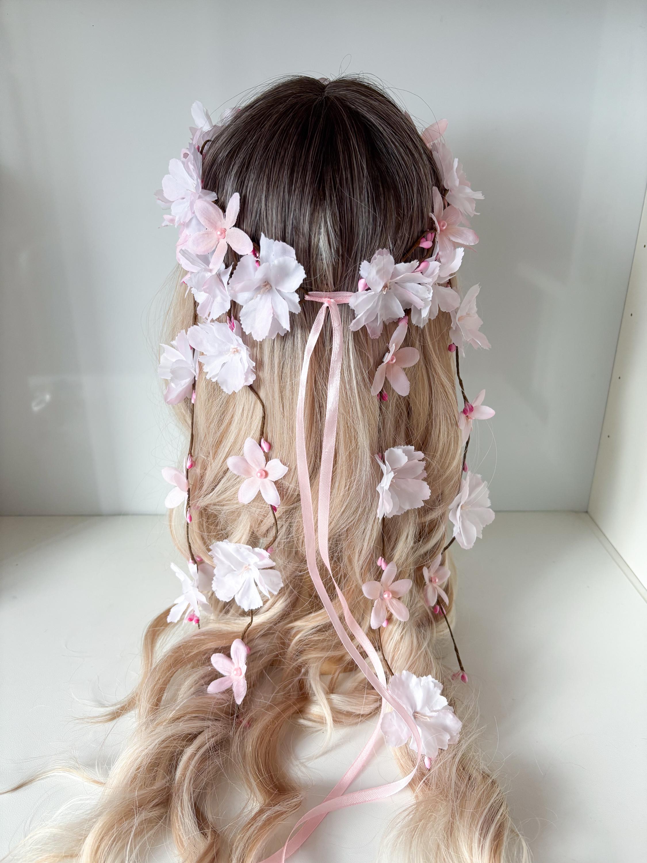 Pink Flower Crown: Handmade Cascade Hair Vine, First Communion - Etsy