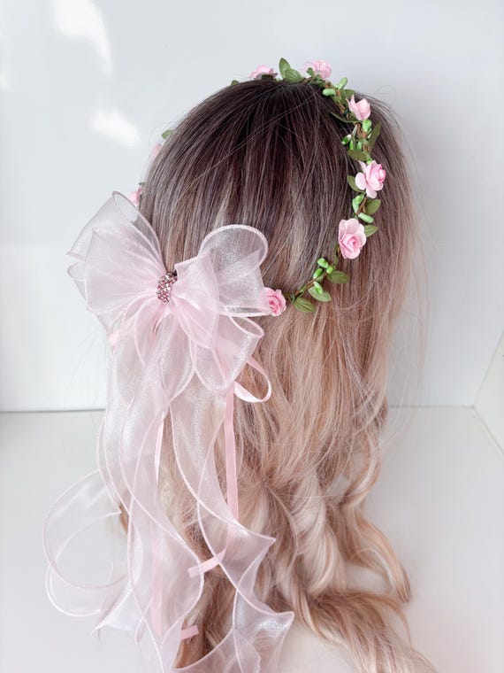 Pink Rose Flower Girl Headband: Wedding Floral Crown With  display picture 3