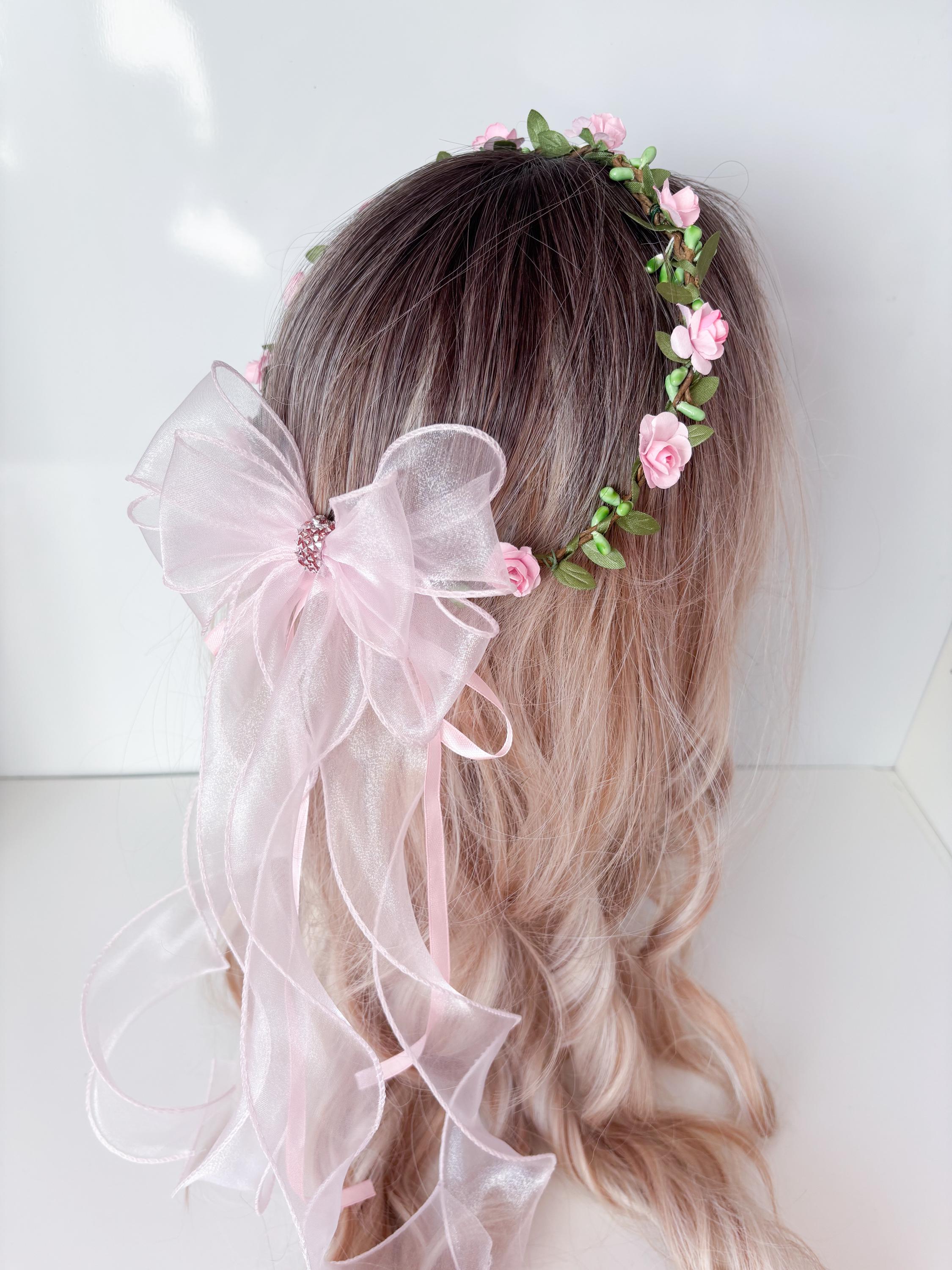 Pink Rose Flower Girl Headband: Wedding Floral Crown With 