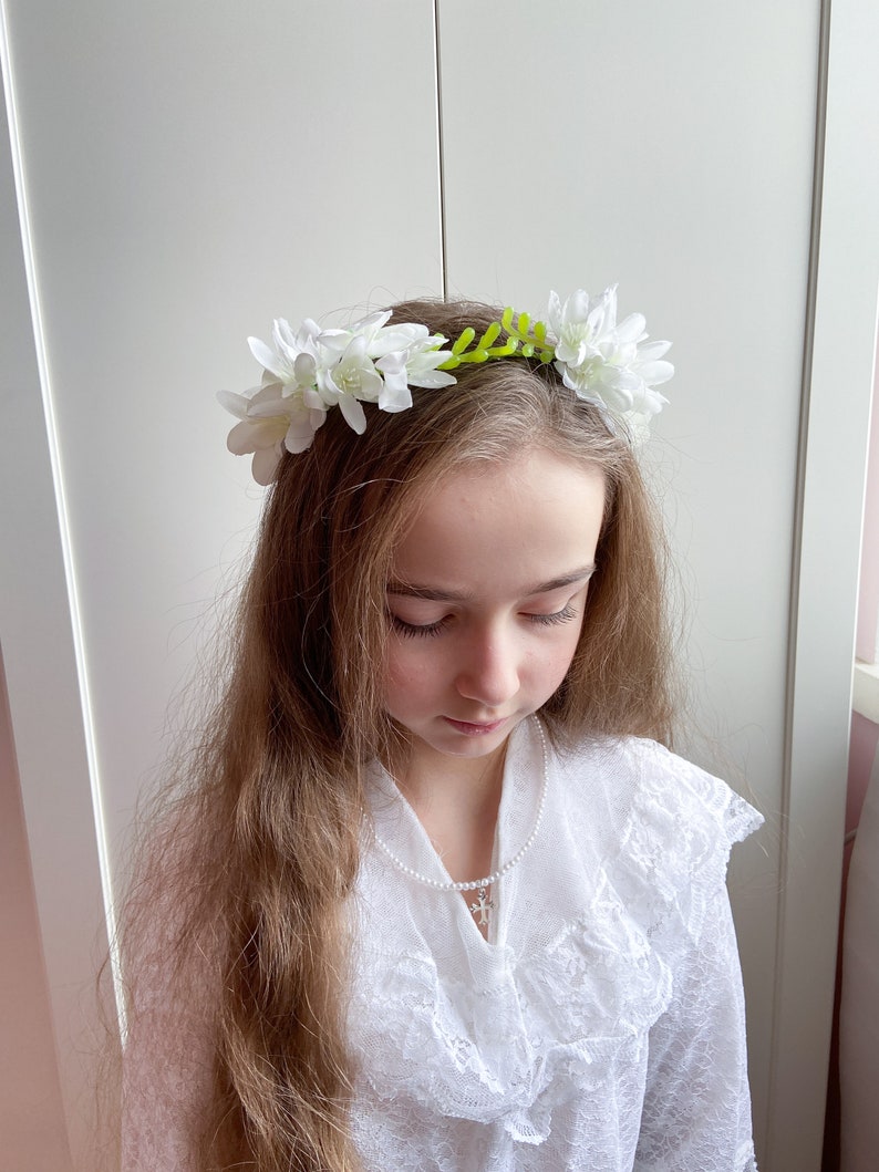 White Flower Crown First Communion Crown Flower Girl Gift Etsy