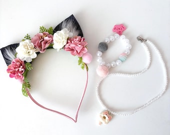 Fasce Per Orecchie Con Paillettes A Forma Di Gatto - Decorazione Per Capelli, Per Feste, Natale, Halloween, Colore Rosso-rosa