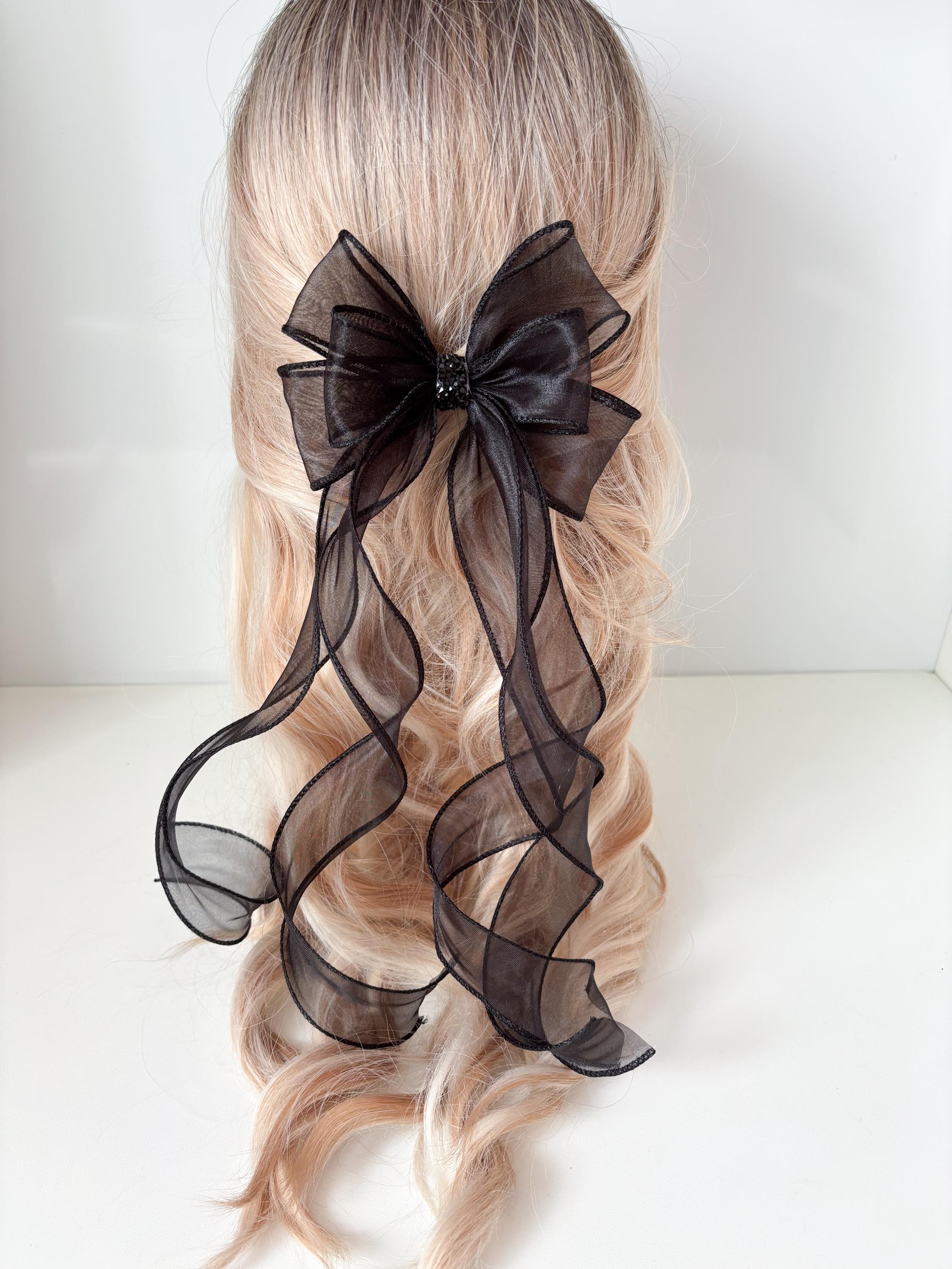 Fiocco per Capelli nero a fiorellini