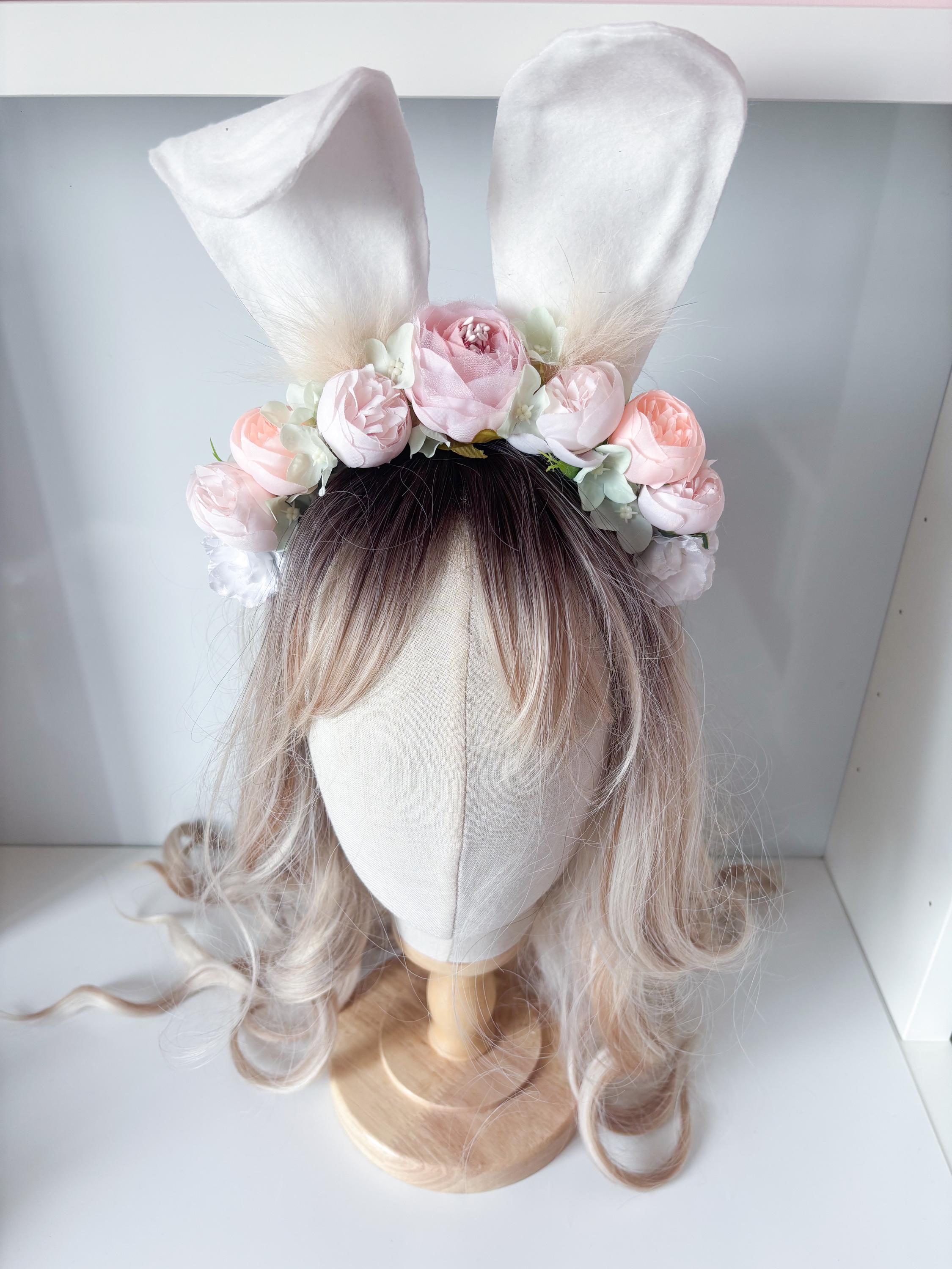 Bunny Ear Flower Crown Set - Headband with Jewelry & Hair Bows for Girls