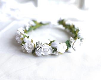 White Floral Crown, Headpiece for First Communion