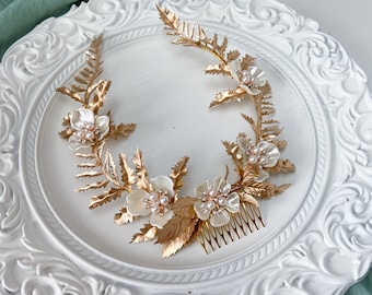 Ręcznie wykonana ozdoba do włosów w kształcie greckiej bogini w kształcie złotego lauru