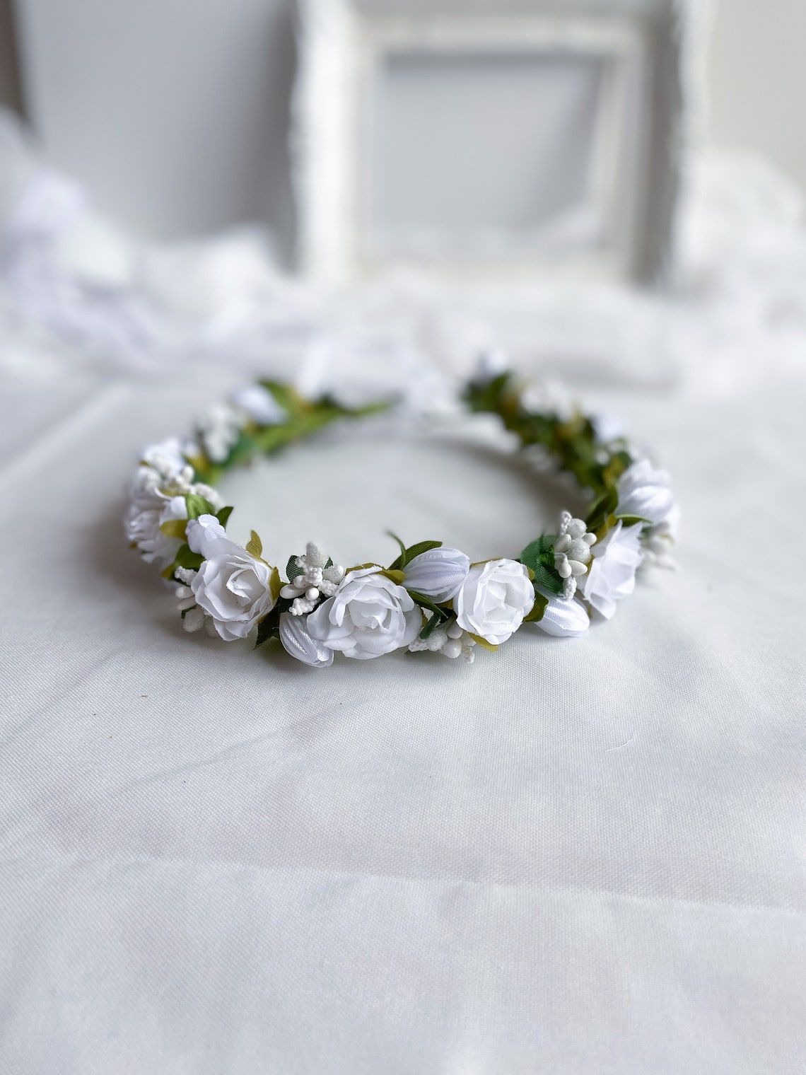 Mädchen Stirnband Zur Erstkommunion - Zarter Blumenkranz Mit Perlen