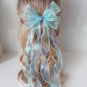 Organza Big Bow, Long tail bow, Hair Clip, Bow Barrette, Bowtie, Bridal Hair Bow, Wedding Accessory