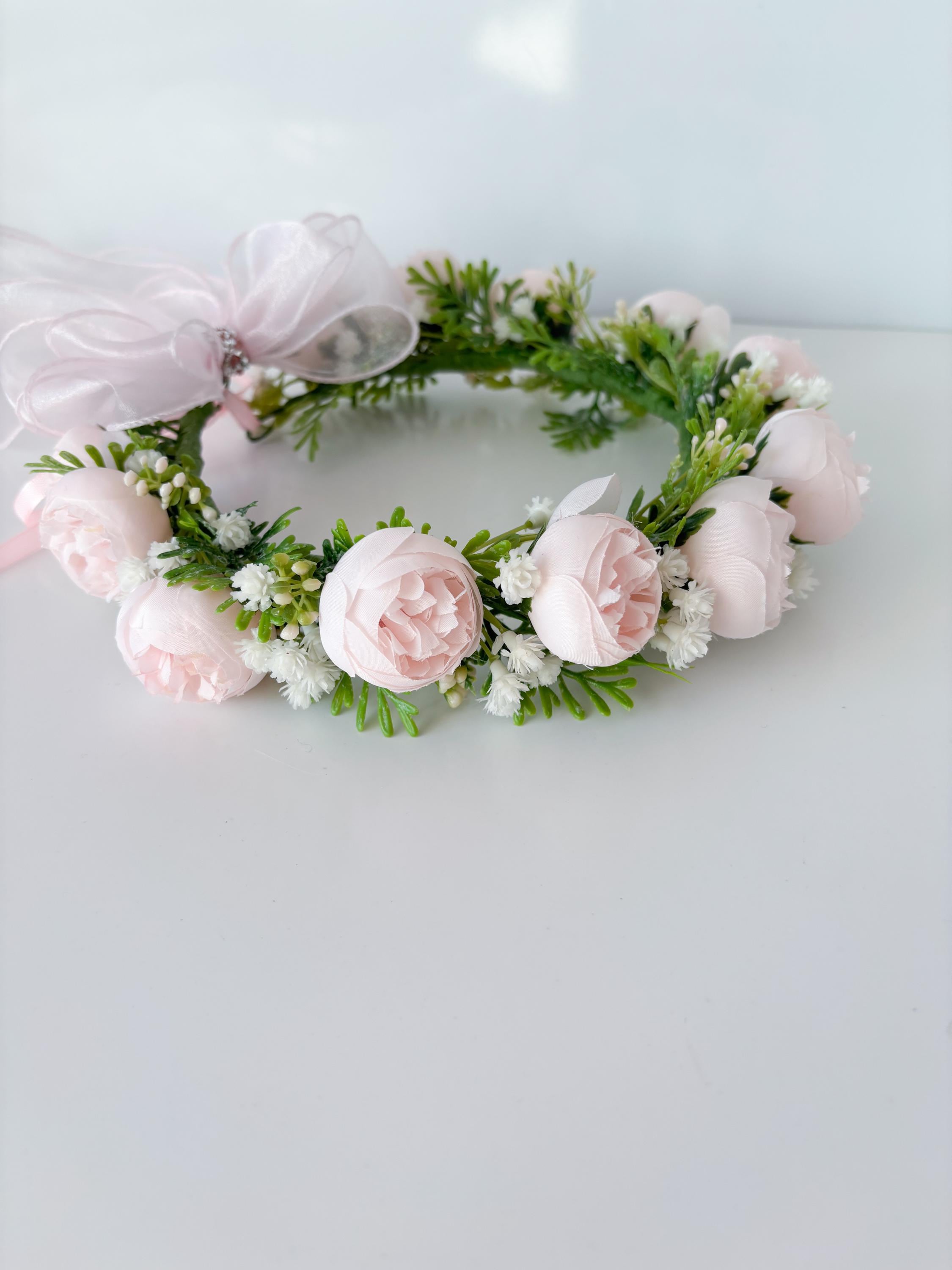 Hair Wreath Accessories Botanical Cottage Pink Flower Rose Embellished Headband Rose Flower Crown Bridal Headband - Boho Floral Hair Wreath  main image 2