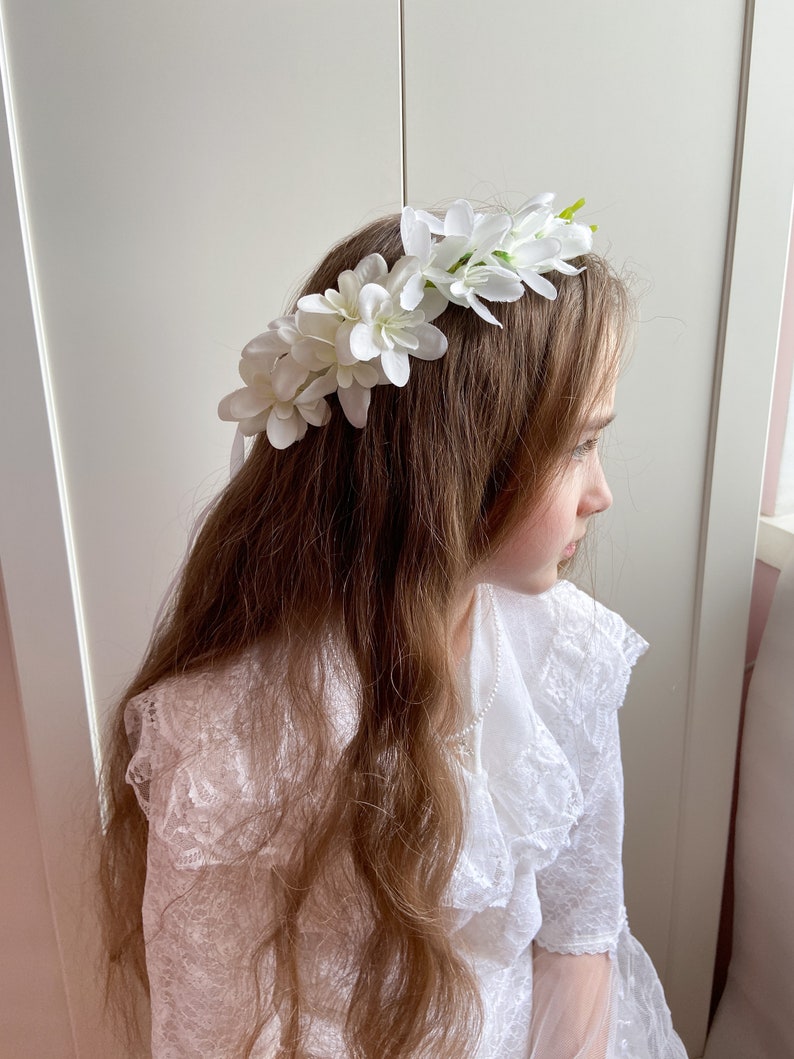 White Flower Crown First Communion Crown Flower Girl Gift Etsy