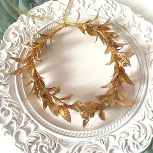 Golden Greek Goddess Crown - Laurel Leaf Wreath for Weddings and Events