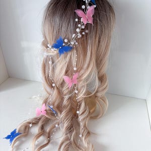 Blue & Pink Butterfly Crown: Pearl Bridal Hair Vine