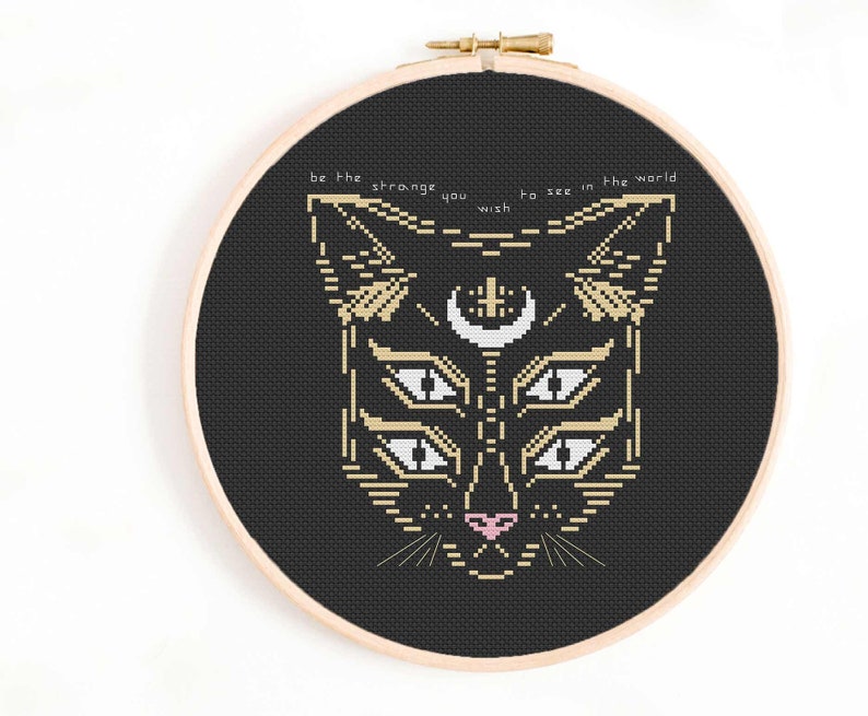 Goth Cross Stitch Pattern Strange Cat Cross Stitch Pattern