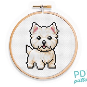 Highland Terrier Cross Stitch Pattern - Small and Easy Beginners PDF Pattern - 4&quot; Cross Stitch - Dog Patterns - Cream White Terrier Dog