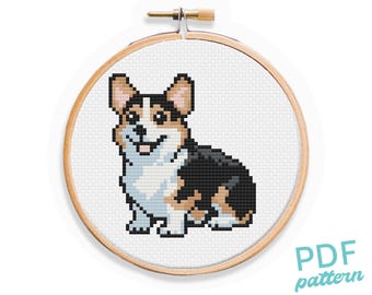 Tricolor Corgi Cross Stitch Pattern: Easy Beginner Design (PDF Pattern)