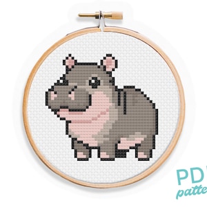 Kruissteekpatroon pygmee nijlpaard - klein en gemakkelijk pdf-patroon voor beginners - 3" kruissteek - dierenpatronen Schattige baby nijlpaard
