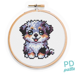 Australian Shepherd Kreuzstichmuster - Kleines und einfaches Anfänger PDF Muster - 3 "Kreuzstich - Hunde Muster - Aussie Sheep Dog