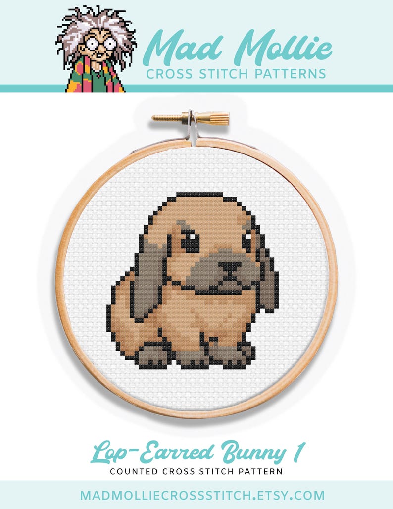 Lop-earred Bunny Cross Stitch Pattern: Easy Beginner Project (PDF ...