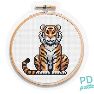 Tiger Kreuzstich Muster - klein und einfach Anfänger PDF Muster - 4 "Kreuzstich - niedliches afrikanisches Tier Muster, Tiger Löwe große Katze
