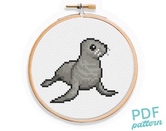 Patrón de punto de cruz de león marino: Diseño de foca fácil para principiantes (Patrón PDF)