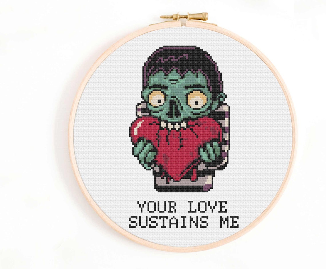 Zombie Cross Stitch Pattern Zombie Valentines Cross Stitch Etsy
