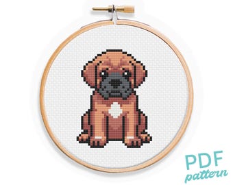 Mastiff Puppy Cross Stitch Pattern: Easy Beginner PDF