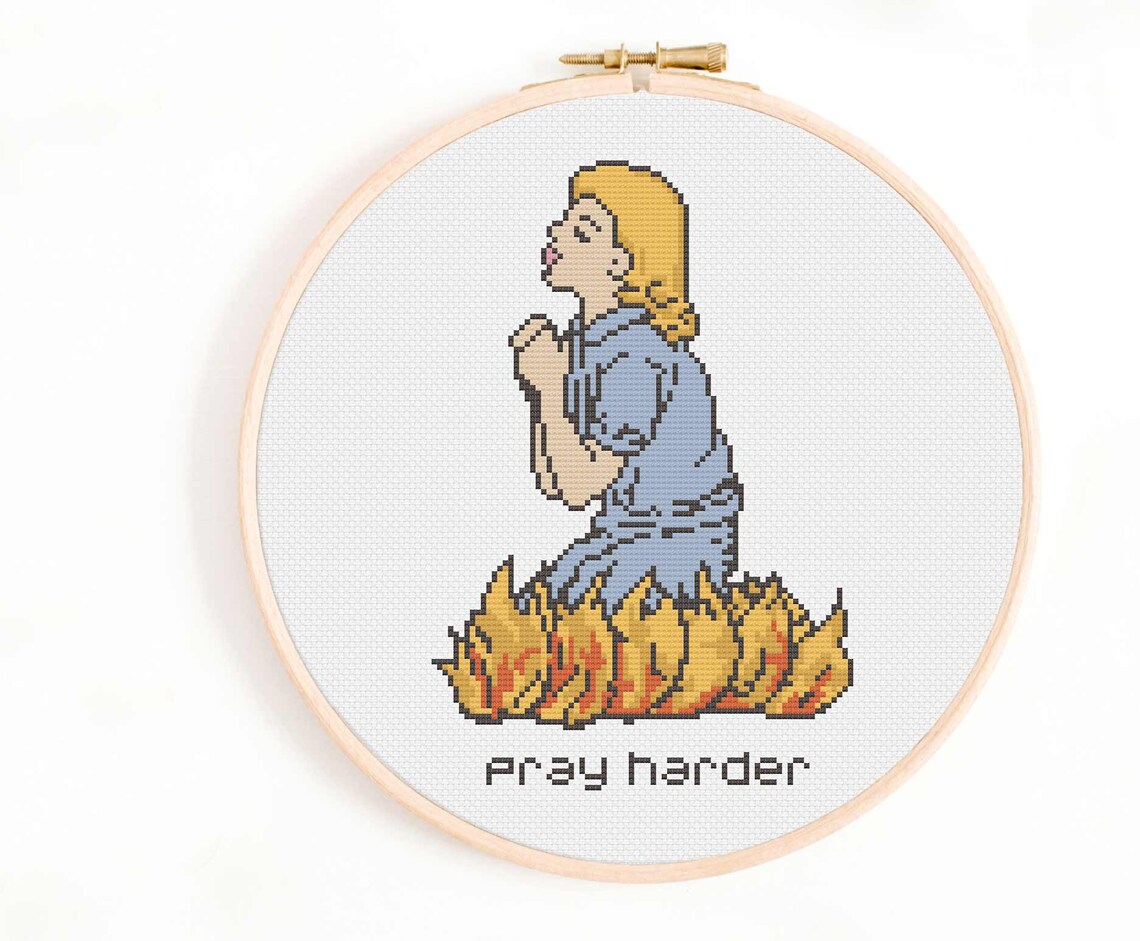 Pray Harder Funny Cross Stitch Pattern Atheist Cross Etsy