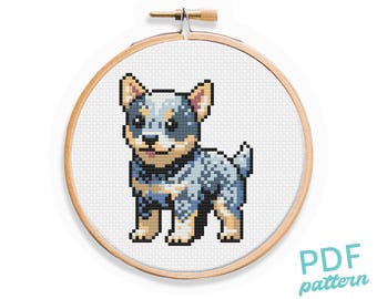 Blue Heeler Puppy Cross Stitch Pattern: Easy Beginner Dog Design (PDF Pattern)