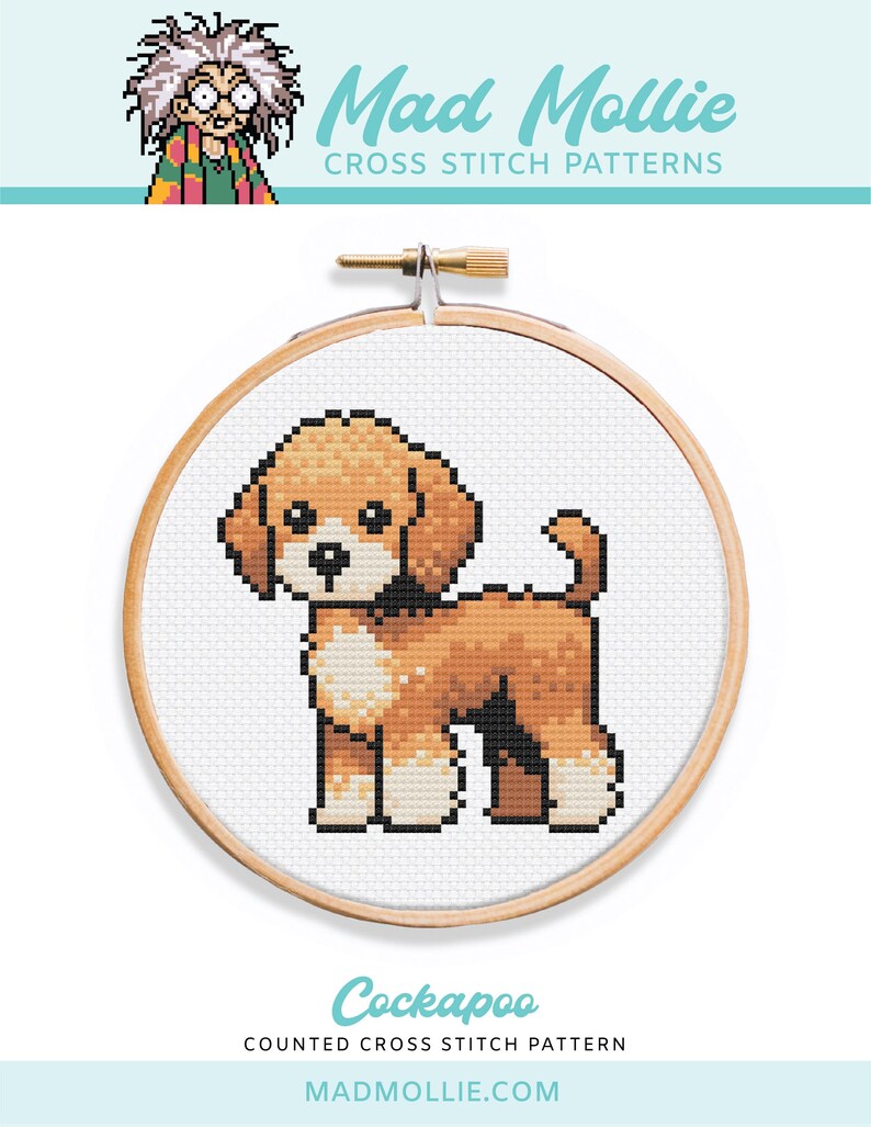 Cockapoo Cross Stitch Pattern: Easy Beginner PDF (4 inch Finished Size) image 6