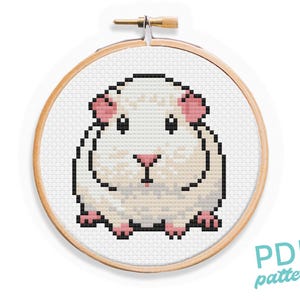 Guinea Pig Cross Stitch Pattern - Small and Easy Beginners PDF Pattern - 3&quot; Cross Stitch - Cute Pet Cross Stitch Charts - Hamsters - White
