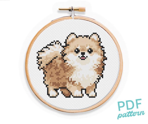 ポメラニアンのクロスステッチパターン：小型犬種の刺繍（PDFパターン