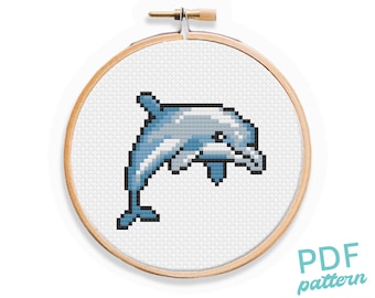 Patrón de punto de cruz de delfín: Diseño fácil de criatura marina para principiantes (Patrón PDF)