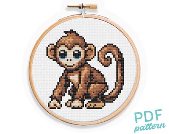 Monkey Cross Stitch Pattern: Easy Beginner Animal Design (PDF Pattern)