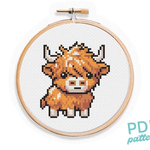 Highland Cow Cross Stitch Pattern: Easy Beginner PDF