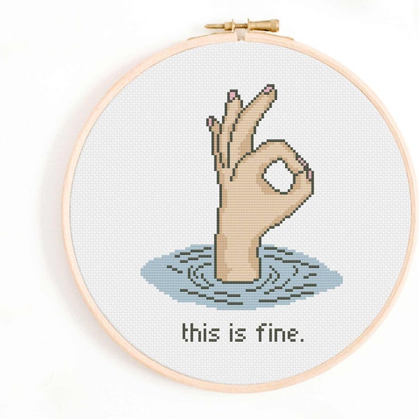 This is Fine Cross Stitch Pattern  - Drowning Cross Stitch Pattern - Anxiety Cross Stitch Pattern - Drowning OK Symbol