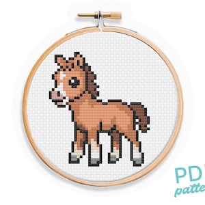 Pony Kreuzstichmuster - Small and Easy Anfänger PDF Pattern - 3 "Kreuzstich - Süßes Cartoon Pferd Kreuzstichmuster