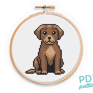 Brown Labrador Cross Stitch Pattern - Small and Easy Beginners PDF Pattern - 4&quot; Cross Stitch - Black Labrador Retriever - Chocolate Lab