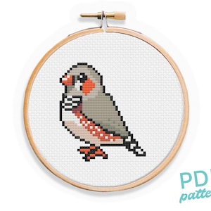 Patrón de punto de cruz de pinzón cebra: Diseño de pájaro fácil para principiantes (Patrón PDF)