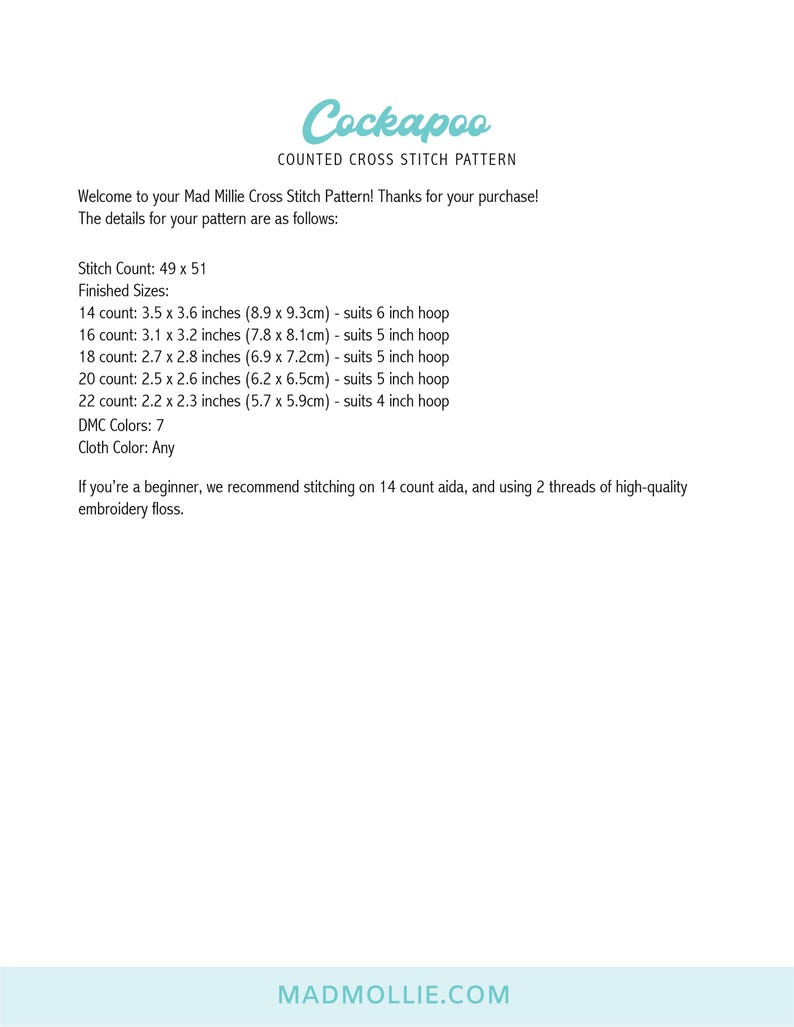 Cockapoo Cross Stitch Pattern: Easy Beginner PDF (4 inch Finished Size) image 5