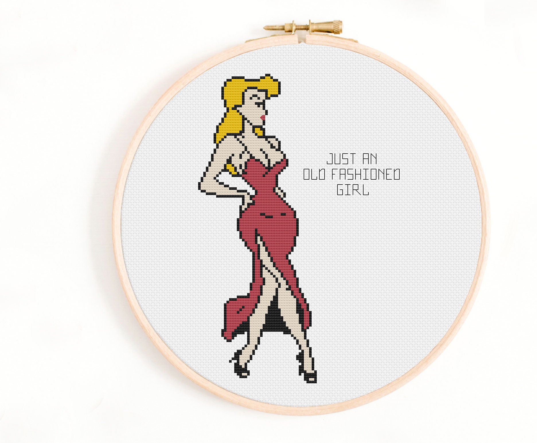 Vintage Retro Pin-Up Girl on Bed DIGITAL Counted Cross-Stitch Pattern Chart