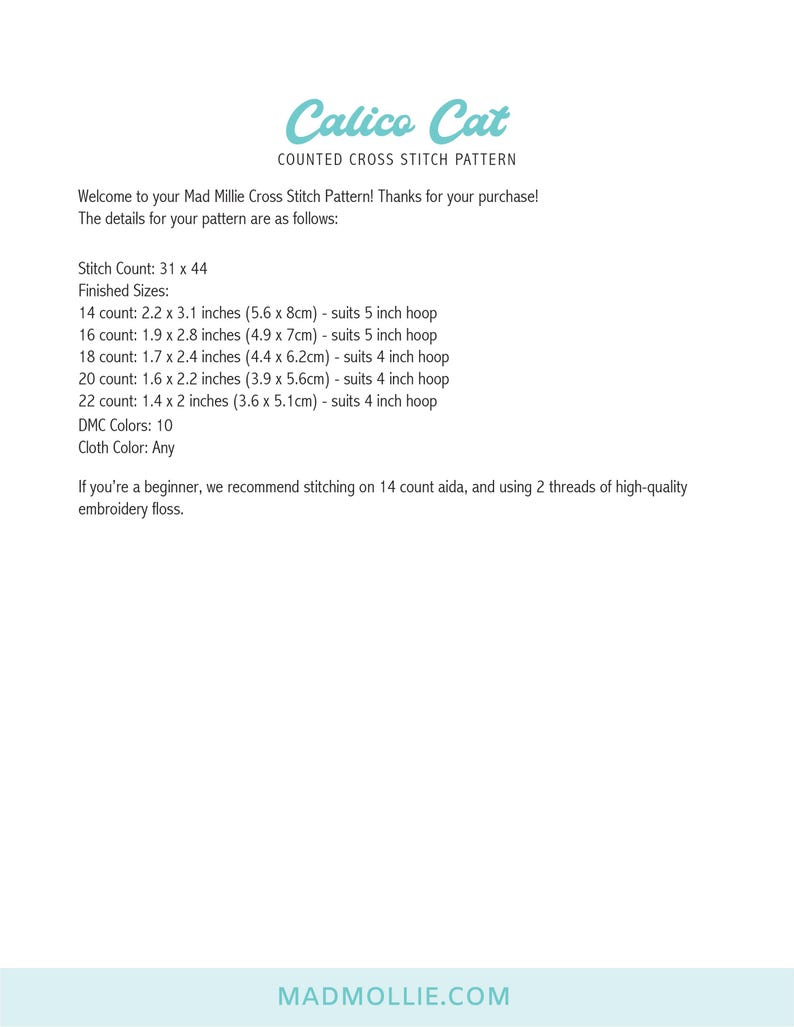 Calico Cat Cross Stitch Pattern: Easy Beginner 3