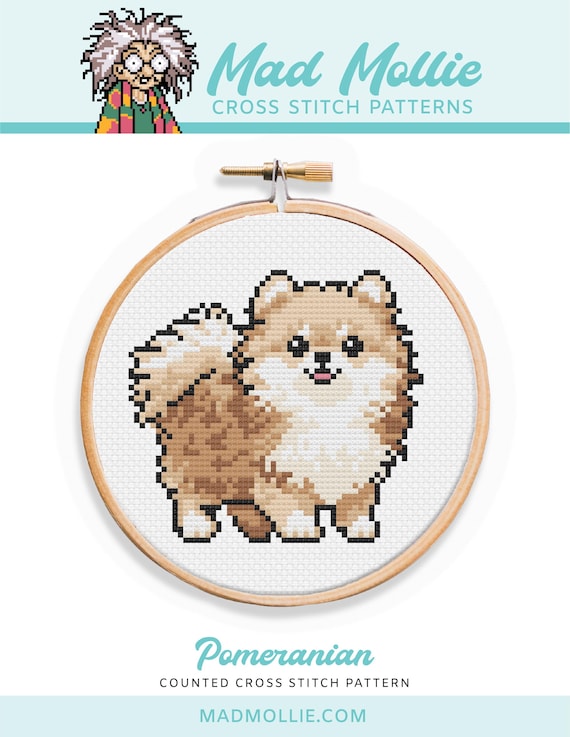 ポメラニアンのクロスステッチパターン：小型犬種の刺繍（PDFパターン