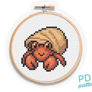 Hermit Crab Cross Stitch Pattern - Small and Easy Beginners PDF Pattern - 3" Cross Stitch - Fish and Sea Creature Patterns