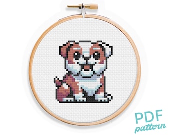 English Bulldog Cross Stitch Pattern: Easy Beginner Dog Design (PDF Pattern)
