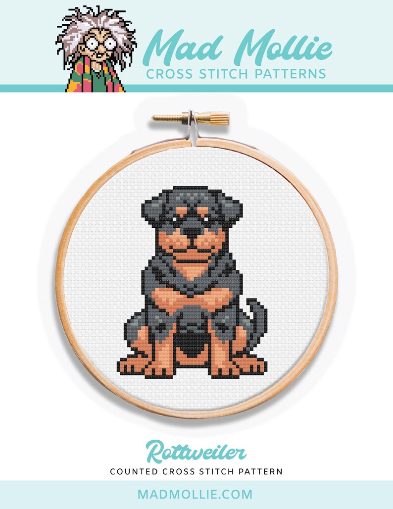 Rottweiler Cross Stitch Pattern: Easy Beginner Dog Design (PDF Pattern ...