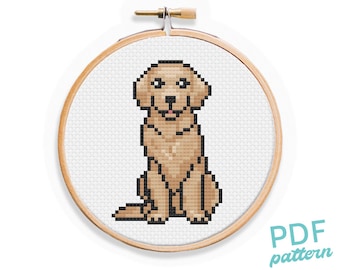 黄色のラブラドールレトリバー犬のクロスステッチパターン - デザイン