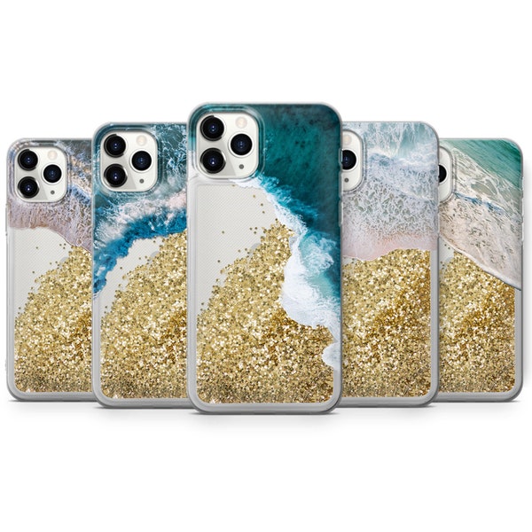 Gold Liquid Glitter Ocean Phone Case, Sea Sand Cover for iPhone 14, 13, 12, 11 Pro max, XR, X, Xs max, SE 2020, 7, 8 plus, 6, 6s